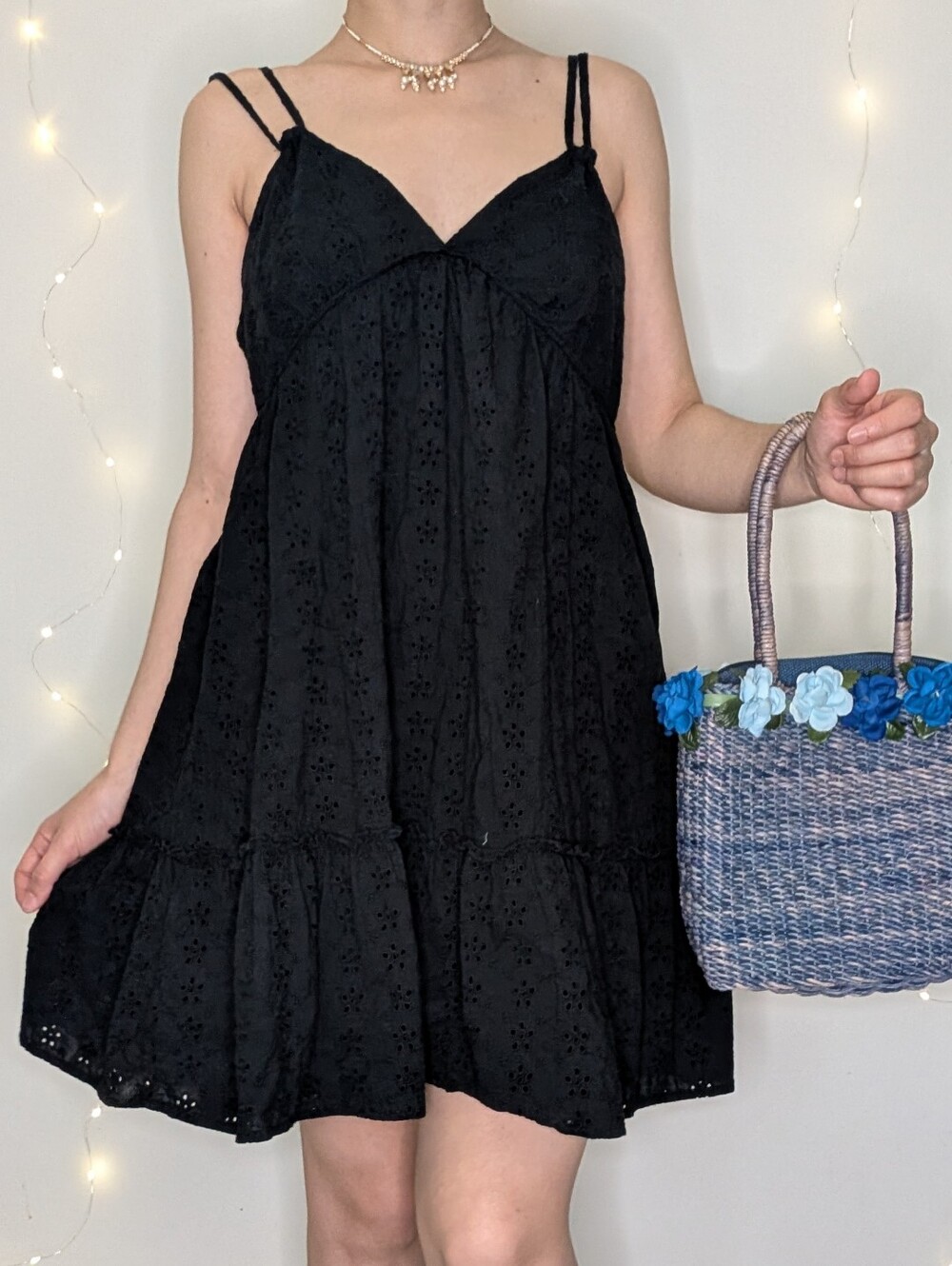 wild fable Black Eyelet Tiered Mini Dress